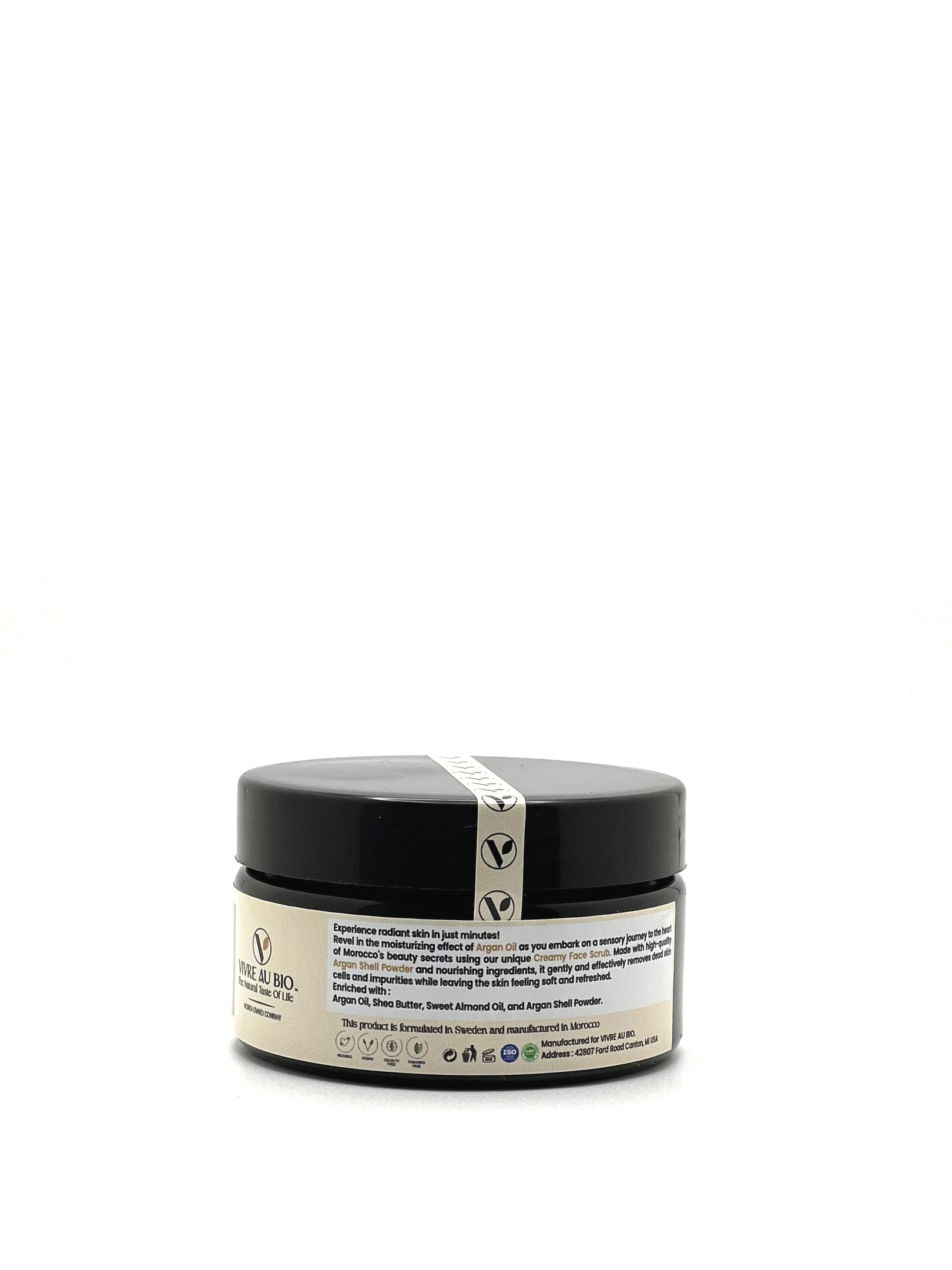 100% Natural Whipped Creamy Face Scrub Infused with Moroccan Argan 100g. Formulated in Sweden & Made in Morocco with 100% Moroccan Sourced Ingredients. ISO & GMP Certified.