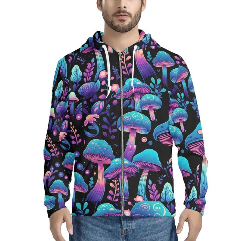 Camo Men's Zip-Front Hoodie, Aztec Pullover Tops Loose Sweatshirt with Pocket, Hooded Fall Winter Sweatshirts