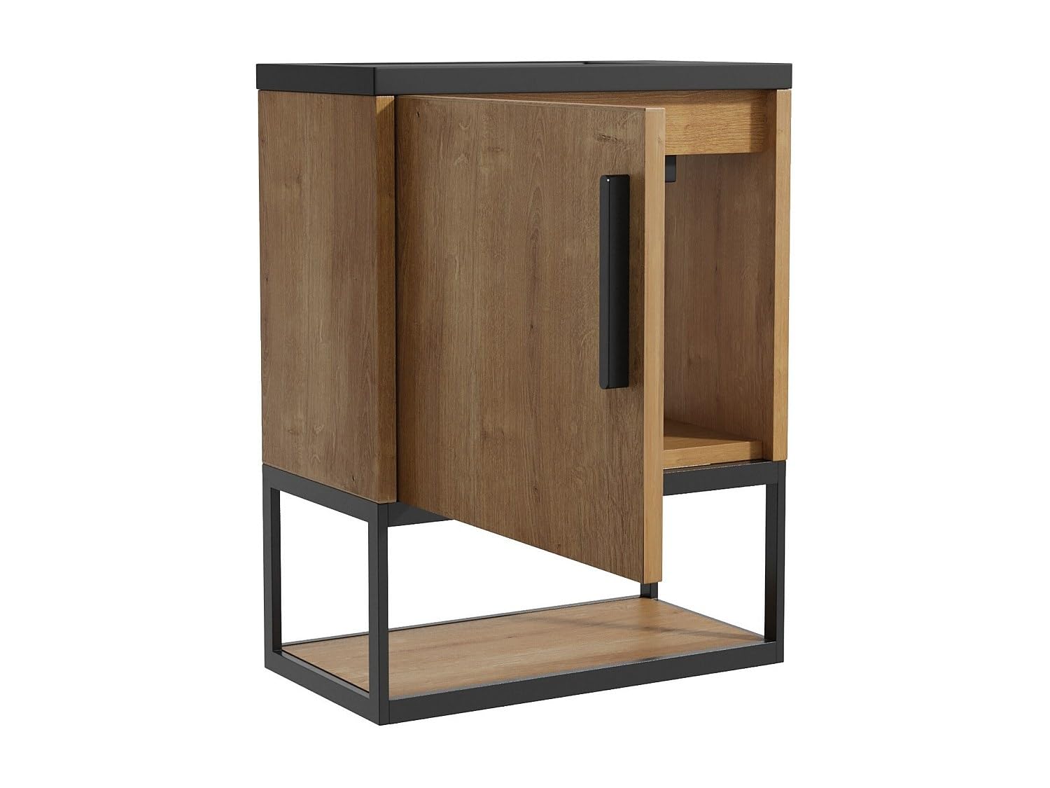 Vente-unique - Meuble Lave-Main Suspendu avec Niche et Vasque Noire - 40 cm - Coloris Naturel Clair - LOPENA