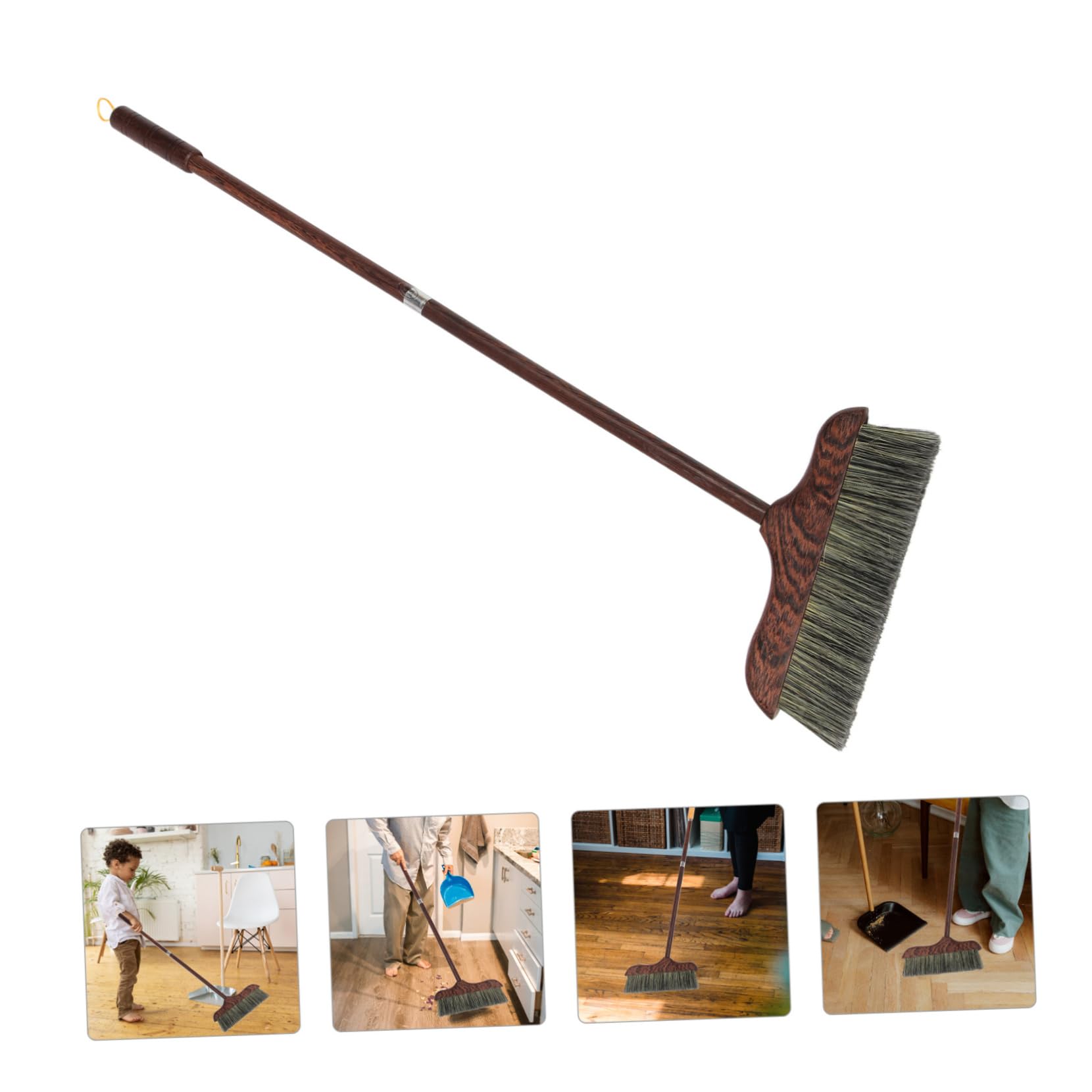 Beavorty Wood Broom Long Handle Soft Bristles Floor Cleaning Home Cleaning Device Stainless Steel Broom