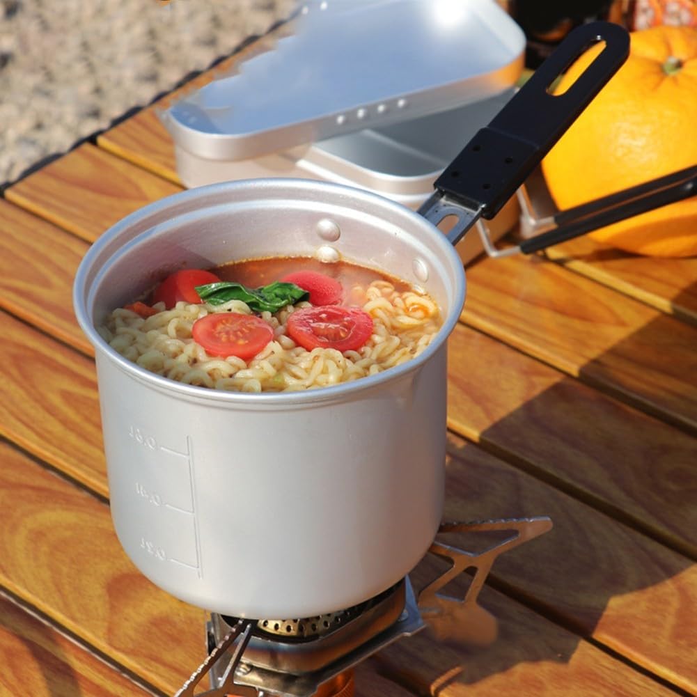 Olla de leche con tapa y un mango plegable desmontable para preparar sopas, fideos, leche, comidas durante viajes de camping o senderismo