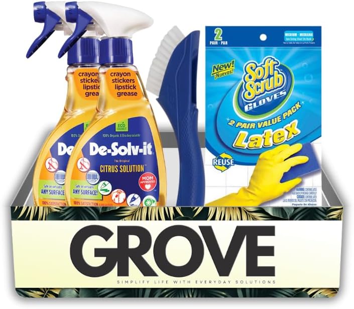 Citrus Solvent for Tung Oil Liquid 12 oz – Bundle with Cleaning Gloves + Plastic Brush – Eco-Friendly, Non-Toxic, Biodegradable Stain Remover – Gift Set (4 Items)