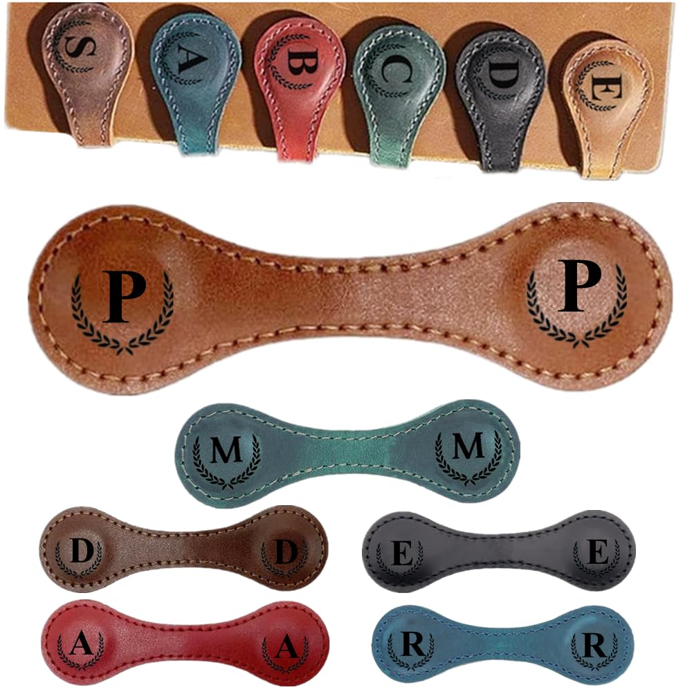 Topaliving Personalised Magnetic Leather Bookmarks, Custom Engraved, Multifunctional Letter Bookmarks, Initial Gift for Book Lovers, Readers, Women (Light Brown, Pack of 4) โ image 1
