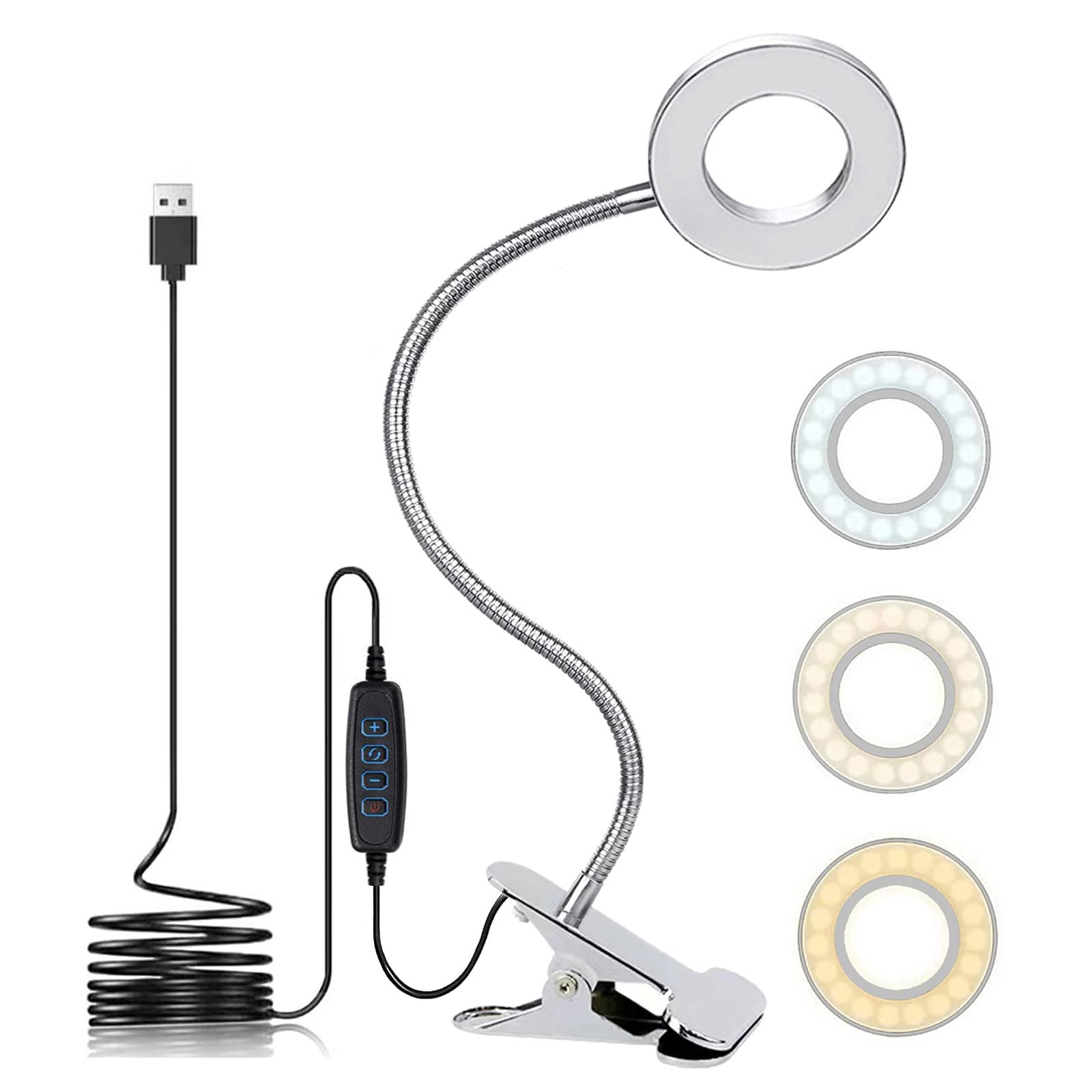 KNAMKY USB LED Desk Lamp Clip On Light, 3 Light Mode 10 Dimmable Brightness Eye Caring Book Adjustable for Reading Studying Working Video Conference Lighting (Black) — view 8