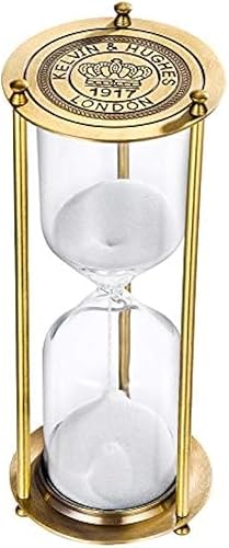 Miniatura 7 de SuLiao Juego de temporizador de reloj de arena vacío de metal reloj de arena con marco de latón grande, reloj de arena, reloj de arena, cristal de