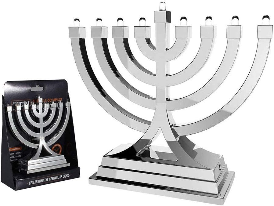 Zion Judaica Compact Silver Electric Menorah LED USB Powered Chanukkiah Push Button Multi Lighting Settings Hanukkah Battery Operated Minorah Small Menorahs for Car Chanukah Decor Play Minora 6 Pack