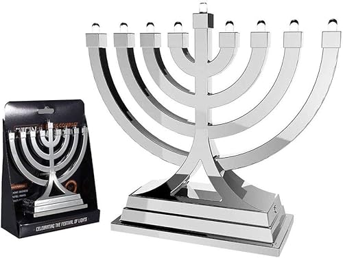 Zion Judaica - Paquete de 2 menorás eléctricos compactos LED alimentados por USB, botón de Janucía, varios ajustes de luz, Hanukkah, funciona con