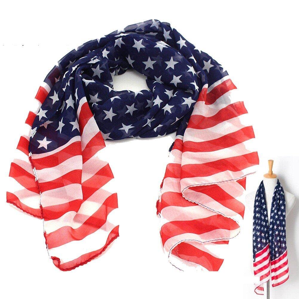 Hrippy Unisex Style1 American Flag Star Scarf Chiffon Lengthened Usa Flag Shawl Fashion Multifunctionfor Headwear Bandana For