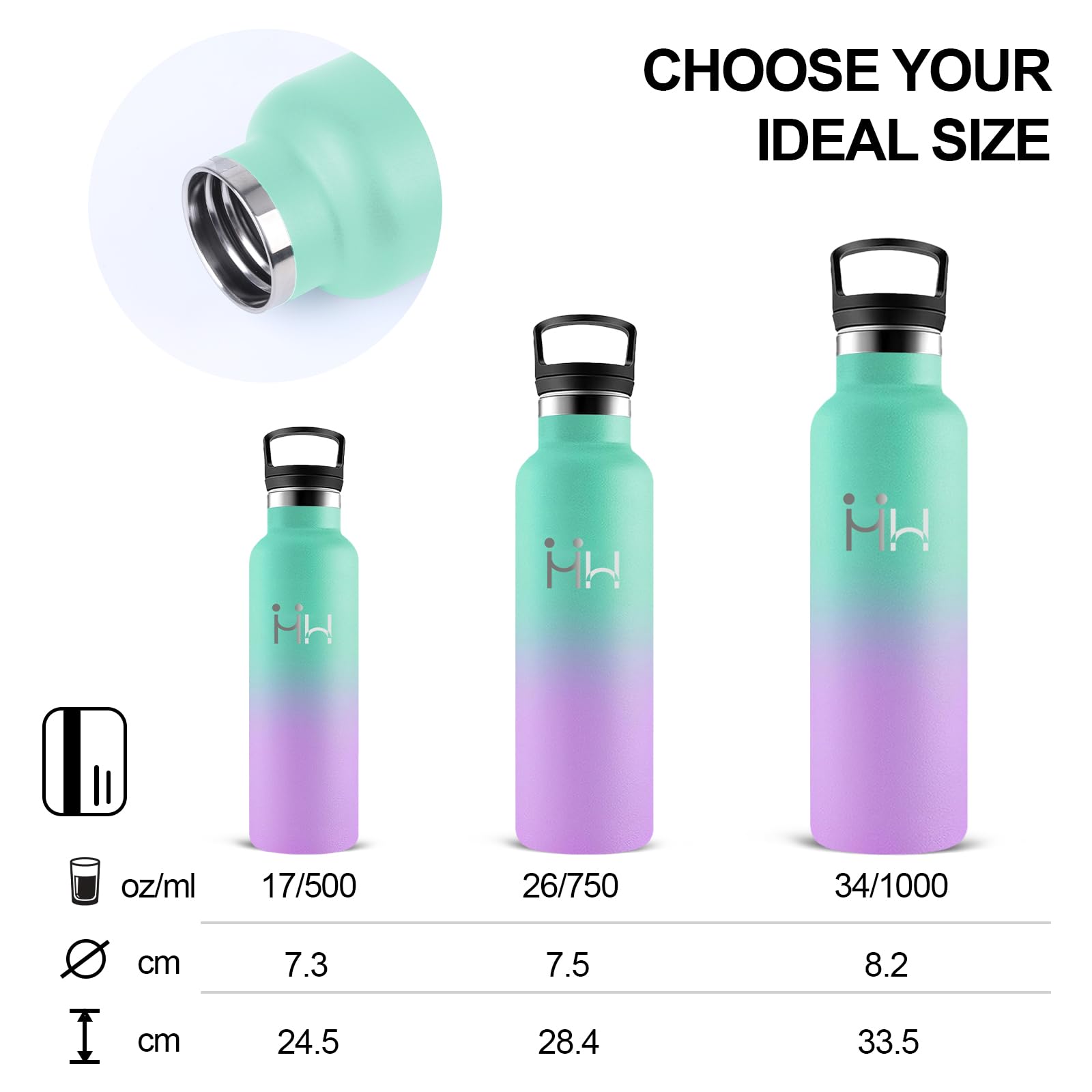 Borraccia, Borraccia Termica 750 ml, Senza BPA, Borraccie con Cannuccia, Senza Perdite, Borraccie Acciaio Inox, Acciaio Inossidabile 18/8, Borracce Metallo per Escursionismo, Campeggio, Yoga, Ufficio