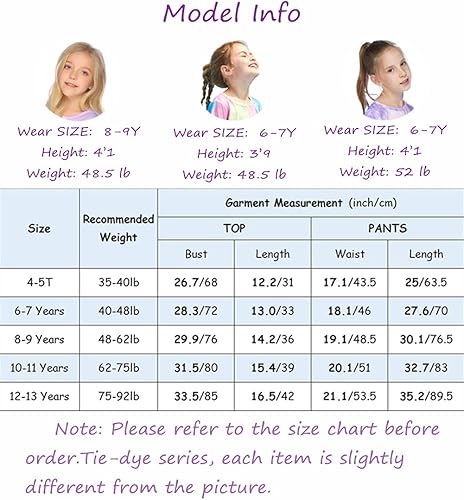 Miniatura 6 de Arshiner Conjuntos de ropa para niñas, teñido anudado, tops y pantalones deportivos, ropa deportiva, trajes deportivos de 4 a 13 años