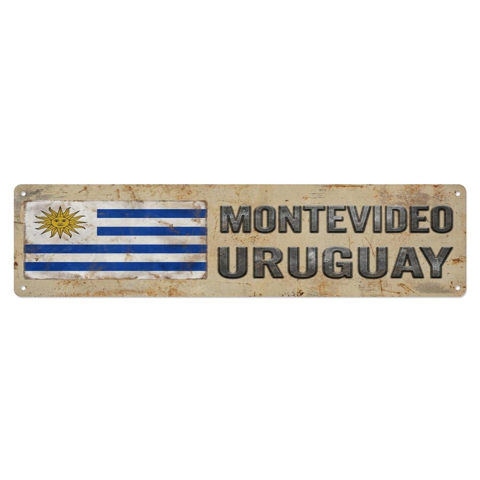 Okahys 4X16inch(10X40cm) Vintage Montevideo Uruguay Flag Decor Rustic Travel Metal Tin Sign