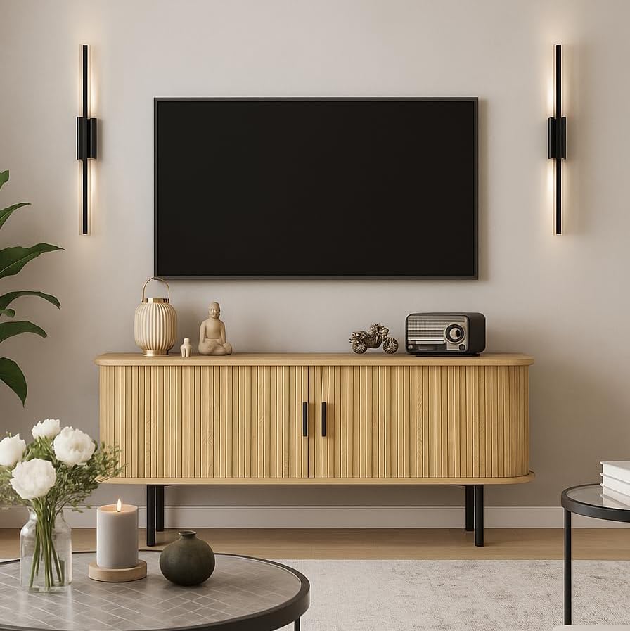 47' TV Stand for 55 Inch TV, Media Console with Sliding Tambour Doors, Entertainment Center with...