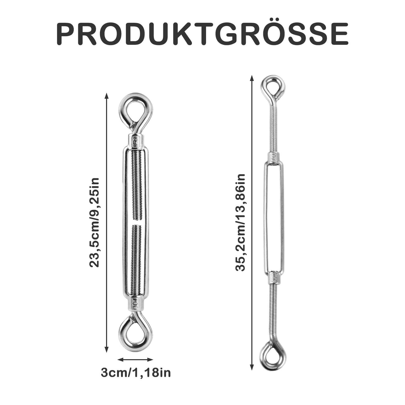 6 tenditori M10, in acciaio inox, tendicavo per funi metalliche, con occhiello regolabile, ganci per tendicinghi, tenditori per tende da sole, sistema di funi, tenditori per recinzioni