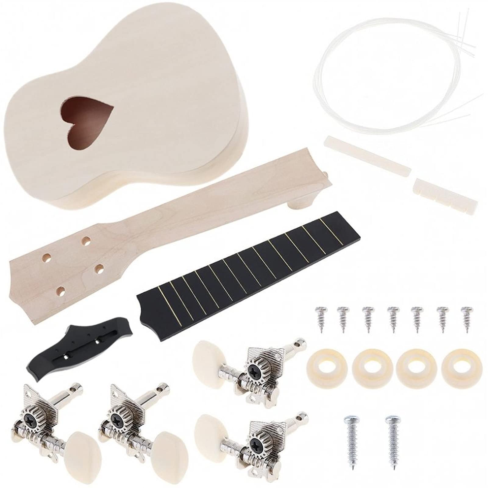 Ukulele koncertowe Początkujący Ukulele 21- calowy Zestaw Do Samodzielnego Wykonania Sopranowego Ukulele Lipa Hawajska Gitara Z Otworem W Kształcie Serca Ręcznie Malowany Obraz