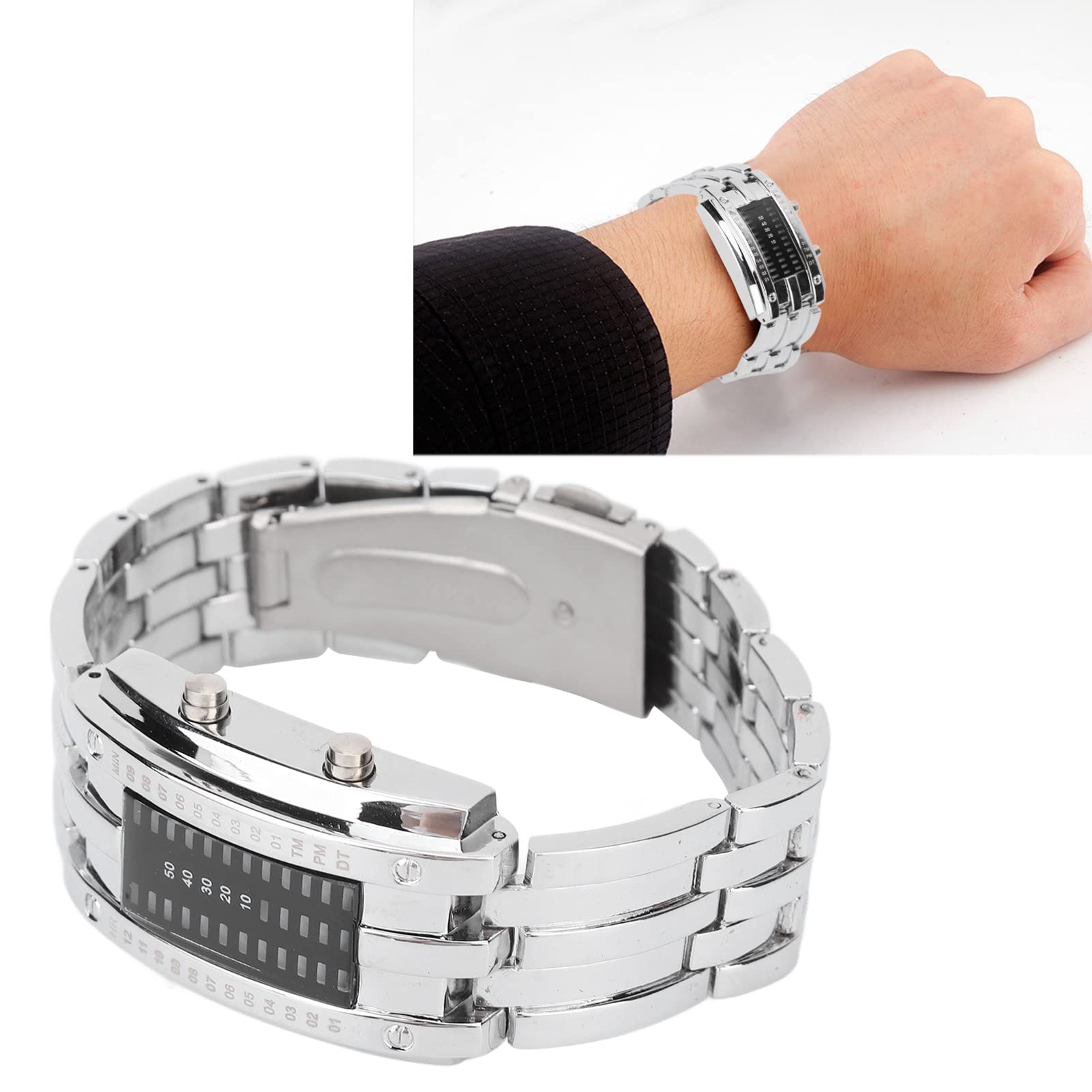RTLR Orologio LED Uomo Con Display Binario - Impermeabile 30m, Vetro Specchio, Cinturino Acciaio - Modello 8019