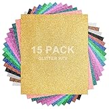 15 Farben Glitzer Plotterfolie Textil, 30.5 cm*25.4 cm Heat Transfer Vinyl, Flexfolie Plotter Textil, Transferfolie Plotter Flexfolie, Textilien Transferfolie zum Aufbügeln DIY T-Shirt & Stoffe