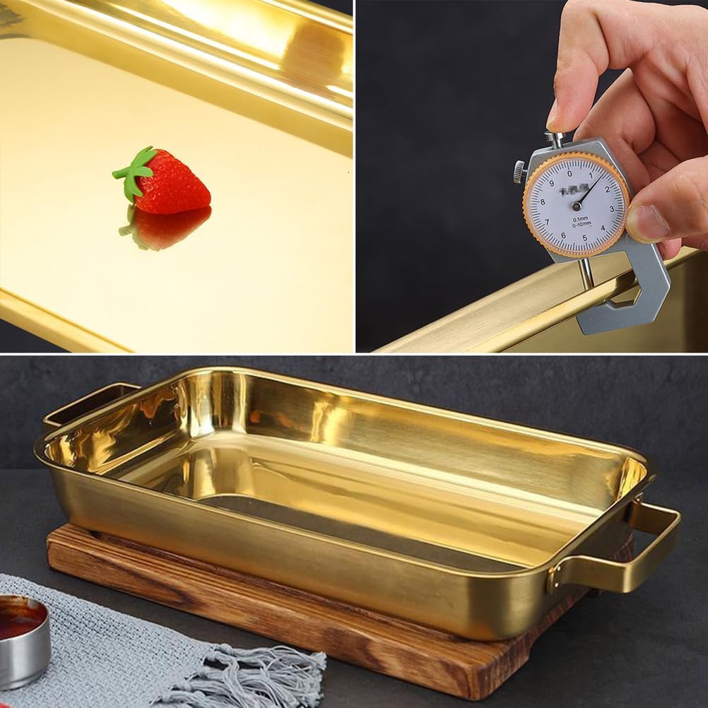 Paella Pan, 304 Stainless Steel Skillet with Dual Handles, Nonstick Deep Roasting Pan for Seafood, Home, Restaurant, Camping, 42cm