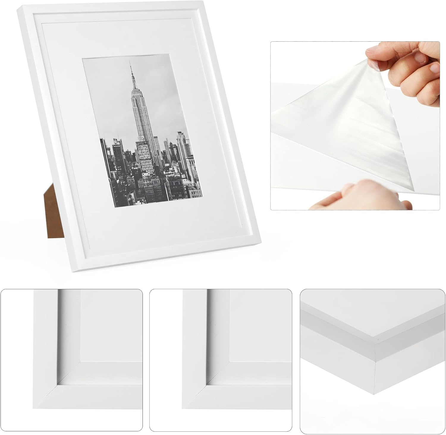 Photo Frame Set, 5 Pieces, Display Pictures Includes Pad and Without Pad, Wall Gallery Photo Frames (16x20, Matte White)
