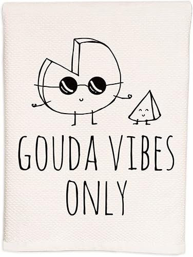 Moonlight Makers Soft Waffle Weave Hand Towel, 100% Pure White Cotton, BathroomKitchen Decor, Multi-Buy Discounts, Funny Gift Idea (Gouda Vibes Only)