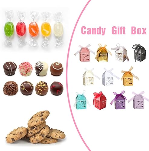 Miniatura 5 de 50 cajas de papel para dulces, cajas de regalo de boda, cajas de papel ahuecadas con cinta para boda, Día de San Valentín, Día de la conmemoración,