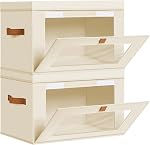 DIMJ Large Closet Storage Bins with Lid - 2 Pack Decorative Collapsible Storage Box with Handles & Clear Window for Clothes, Stackable Basket Organizer Living Room,Bedroom,Office, Beige
