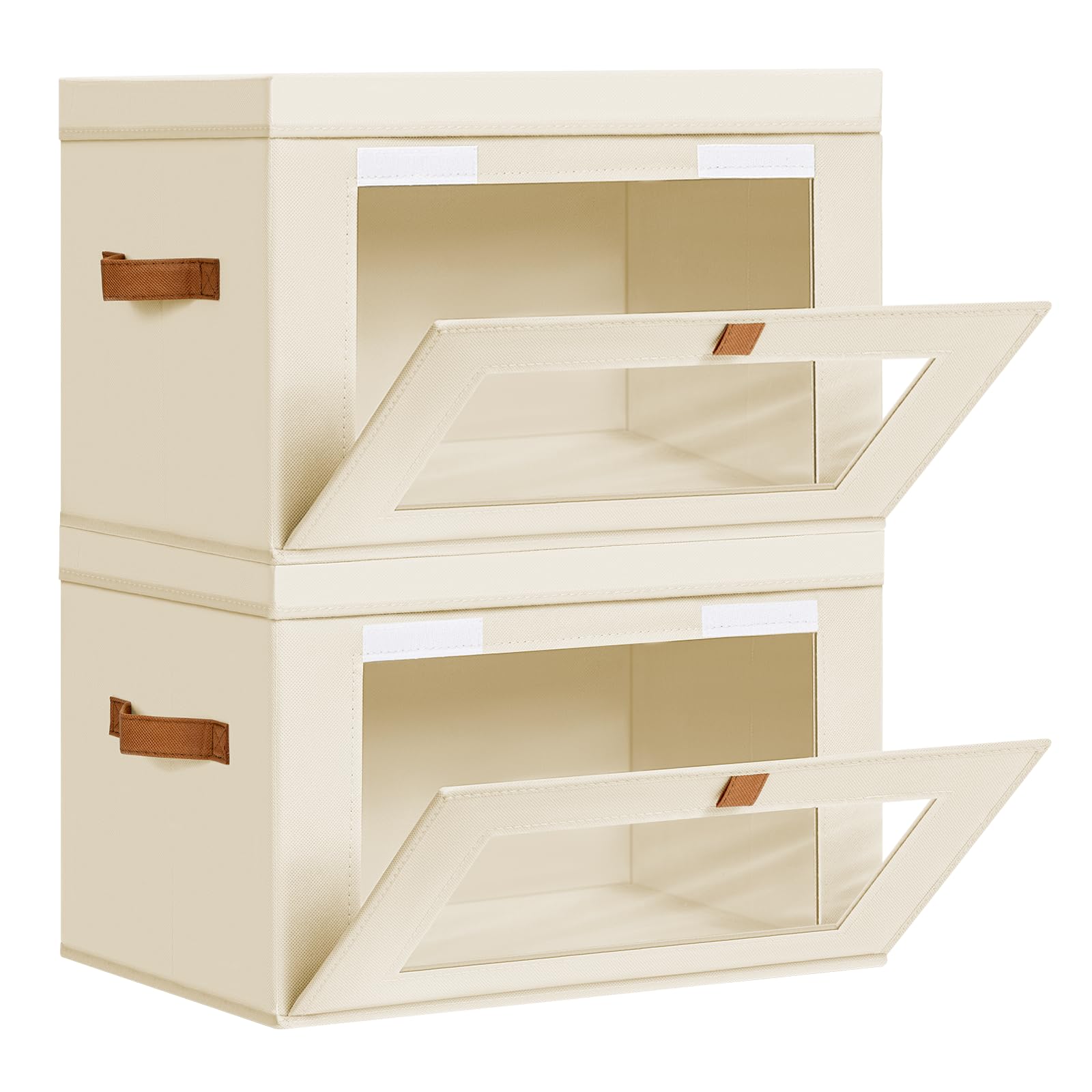 DIMJ Aufbewahrungsboxen mit Deckel Stoff - 2er Set Aufbewahrungskorb Stoff Faltbare Storage Boxes mit Transparentem Sichtfenster, 42 x 30 x 28 cm Faltbox für Kleidung, Waschbare, Kinderzimmer