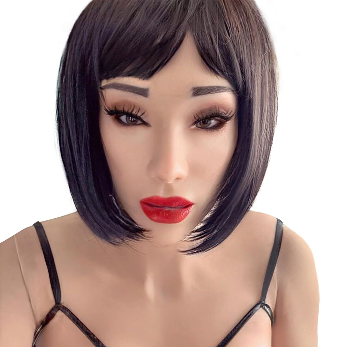 Silikon Weibliche Maske mit Makeup Realistische Vollgesichts Maske Halloween Crossdresser Kopfmaske mit Augenbrauen für Drag Queen Cosplay