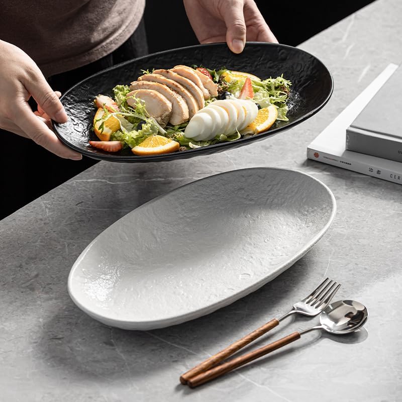 Serving Platter Oval Plates Premium Ceramic 12-Inch Set Serving Dishes for Entertaining– Textured Matte Finish | Modern Dinnerware for Elevated Dining (2-Pack Black) - Image 7