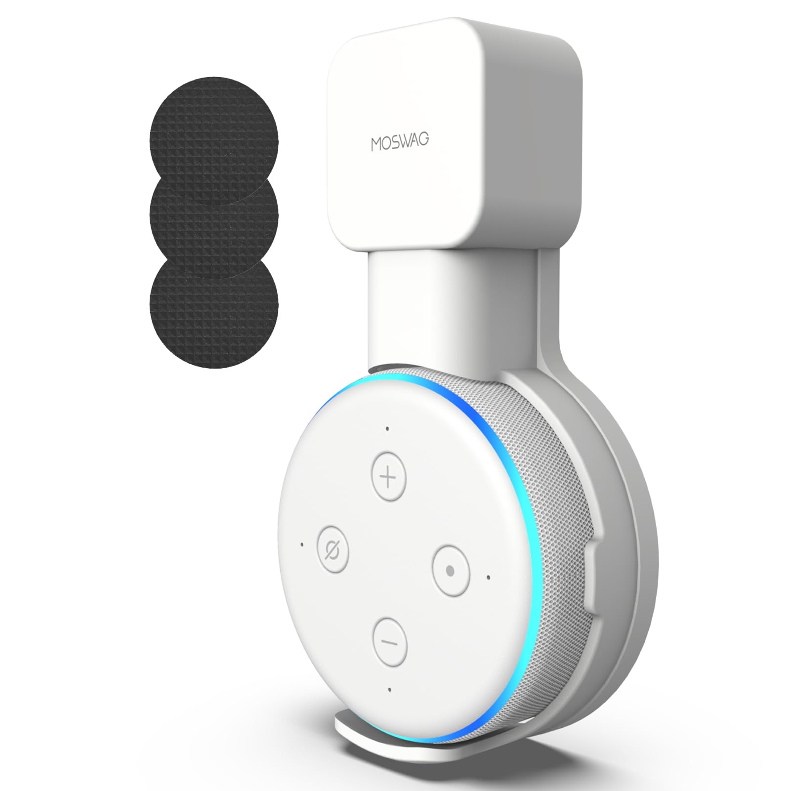 MOSWAG Soporte de Pared para Dot 3. Generación, rediseñado Desde Cero para frenar el desorden del Cable y Bloquear su Altavoz firmemente en la Pared, Adecuado para Cocina Dormitorio y baño