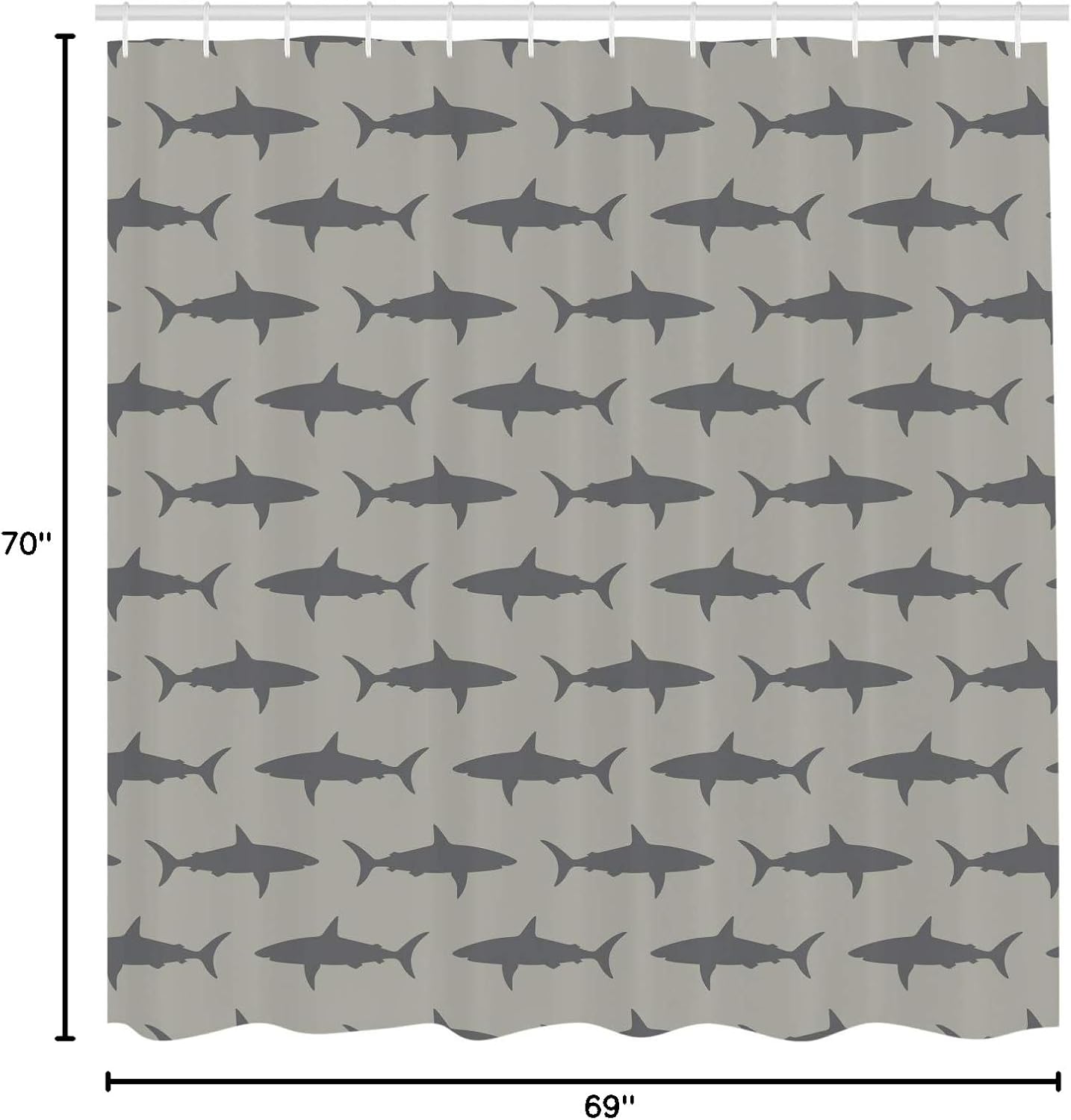 Ambesonne Sea Animals Shower Curtain, Sharks Swimming Horizontal Silhouettes Powerful Dangerous Wild Life, Cloth Fabric Bathroom Decor Set with Hooks, 69" W x 70" L, Dimgray