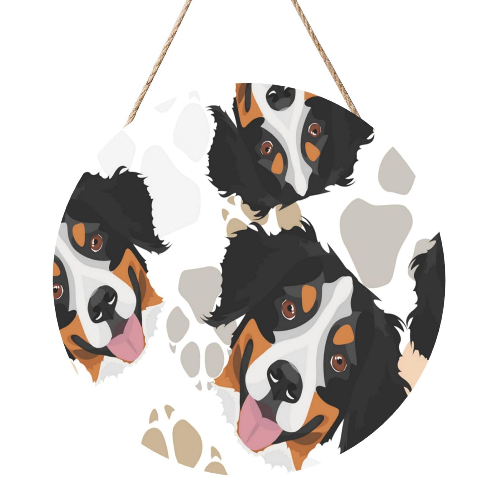 InOmak Dog Paws Bernese Mountain Dog, Round Wood Panel Painting 12 in, Wall Hanging Painting For Home