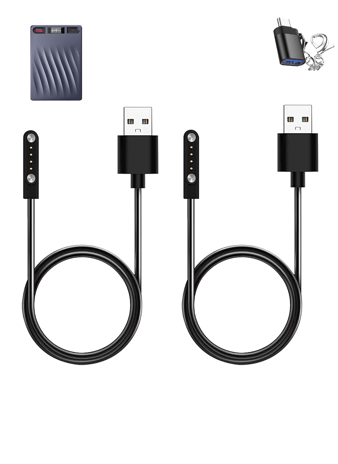 Charging Cable for RECPOINT AI Voice Recorder, Magnetic USB Charging Cable USB Accessories for RECPOINT with Type-C to USB Adapter(with Lanyard),(2 Pack)