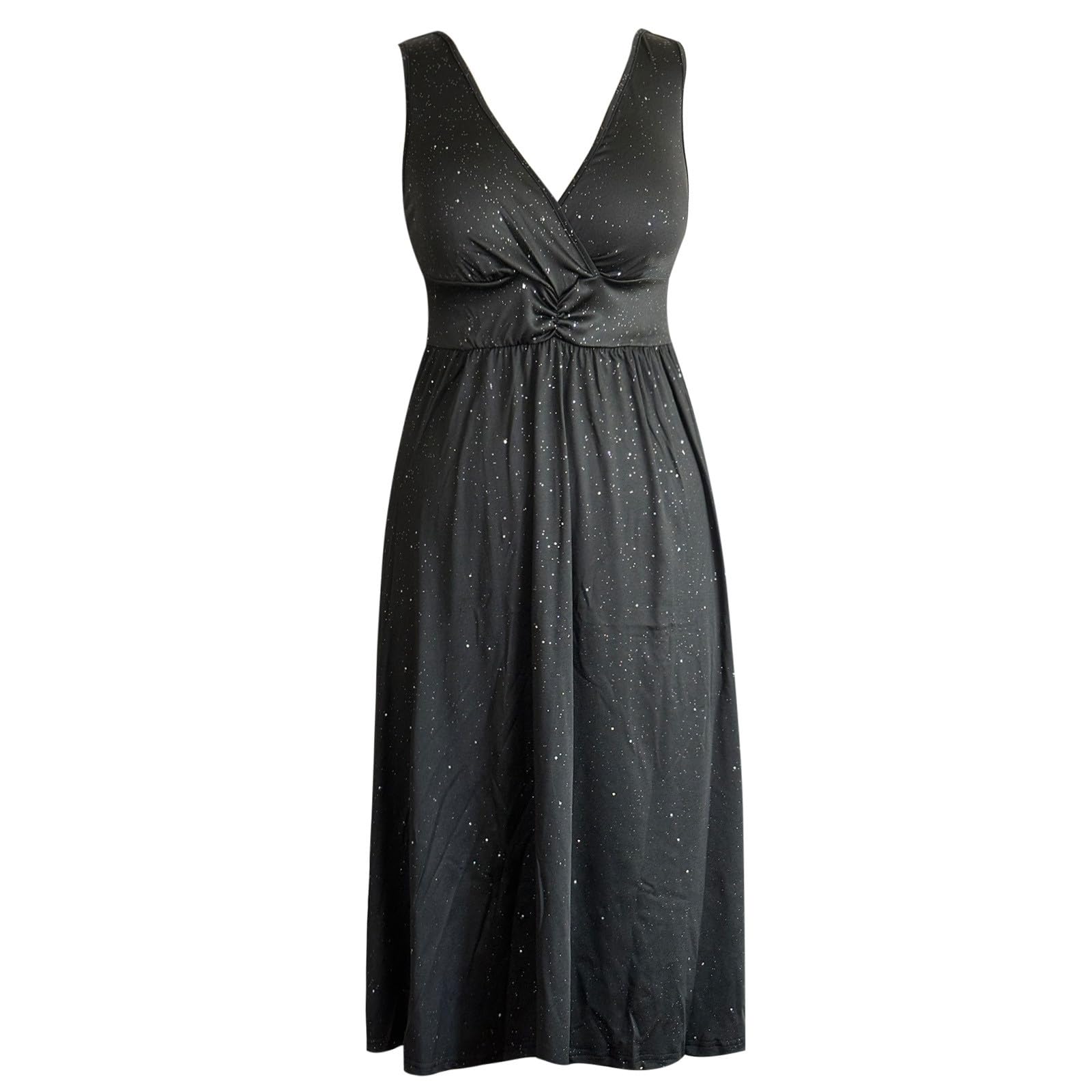Abito da donna elegante, leggero e arioso, con scollo a V, con paillettes sciancrato, elegante, per feste, da spiaggia, casual, per vacanze, spiaggia