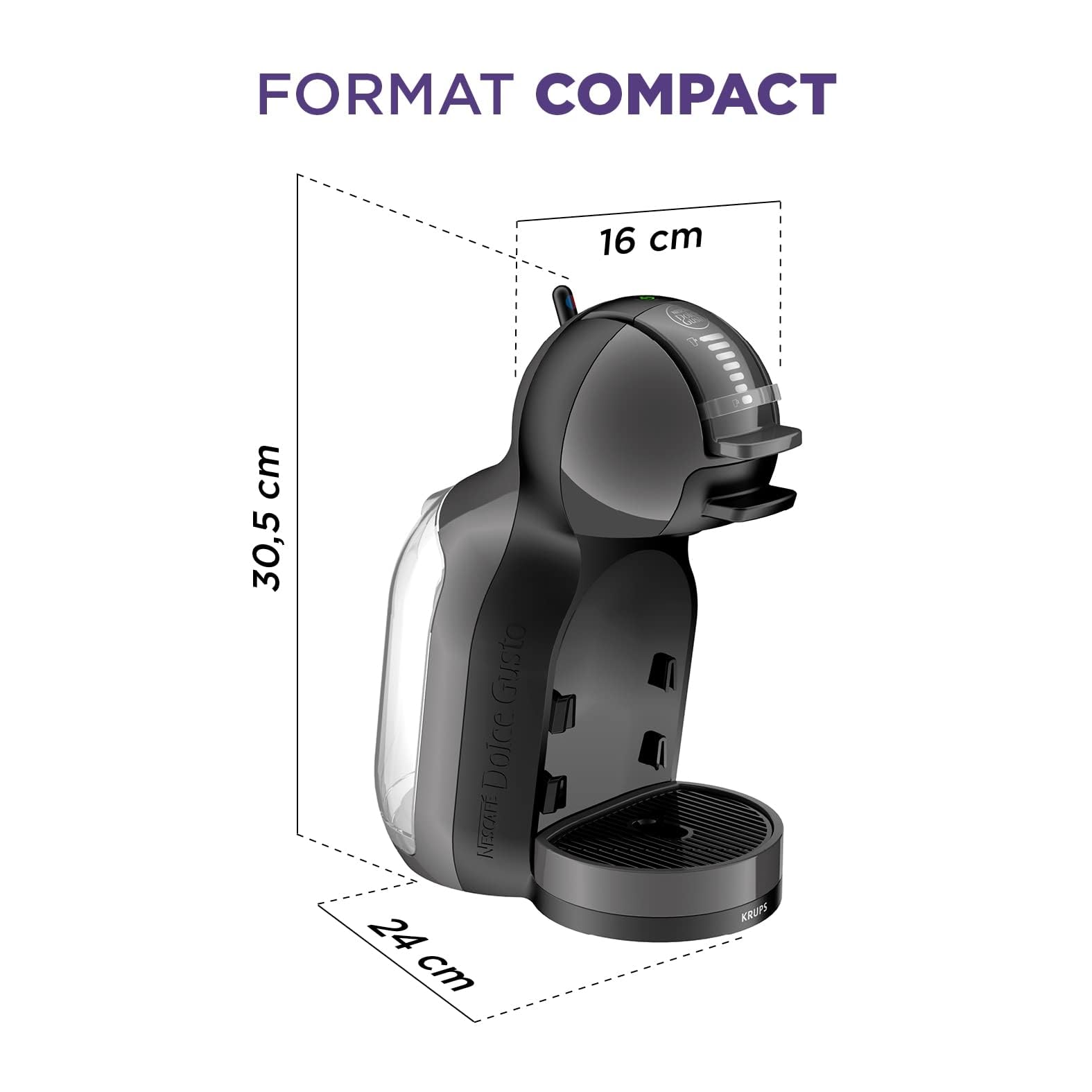Krups Nescafé Dolce Gusto Mini Me Cafetière à capsules avec 15 bars de pression, capacité 0,8 l, boissons froides ou chaudes, Play&Select, Thermoblock, 35 types de café, noire, KP1238AS