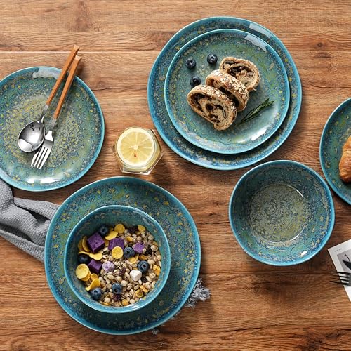 Gufaith Melamine Dishes Set for 4, Kitchen Plates and Bowls Set, Rust Blue by gufaith - Used condition - Image 4