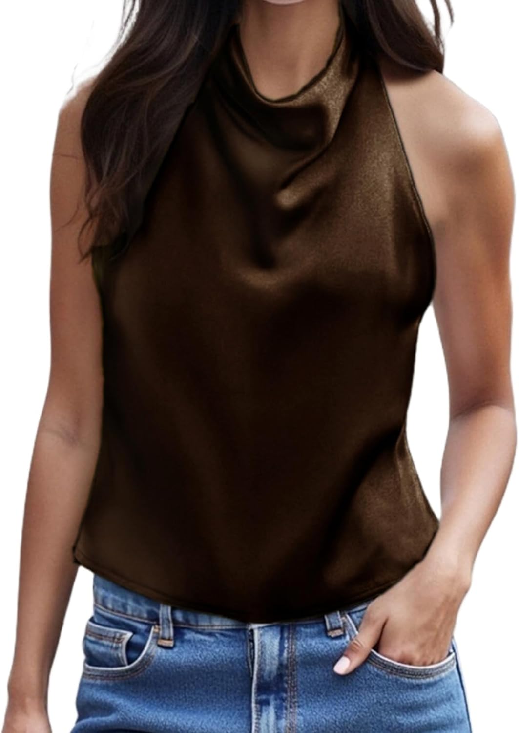 Women's Silk Satin Tank Tops Sexy Halter Neck Backless Y2k Camisole Summer Going Out Tops Streetwear