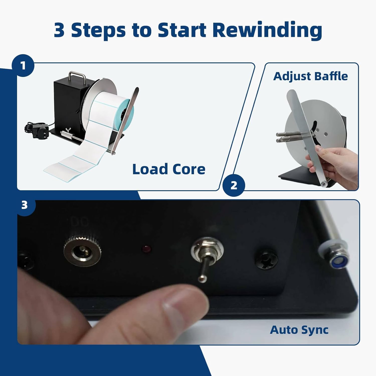 Avvolgitore Automatico di Etichette con Sincronizzazione Stampante, velocità Regolabile, Avvolgitore Elettrico Bidirezionale per Anime da 1 A 3 Pollici - Soluzione di Etichettatura Efficiente