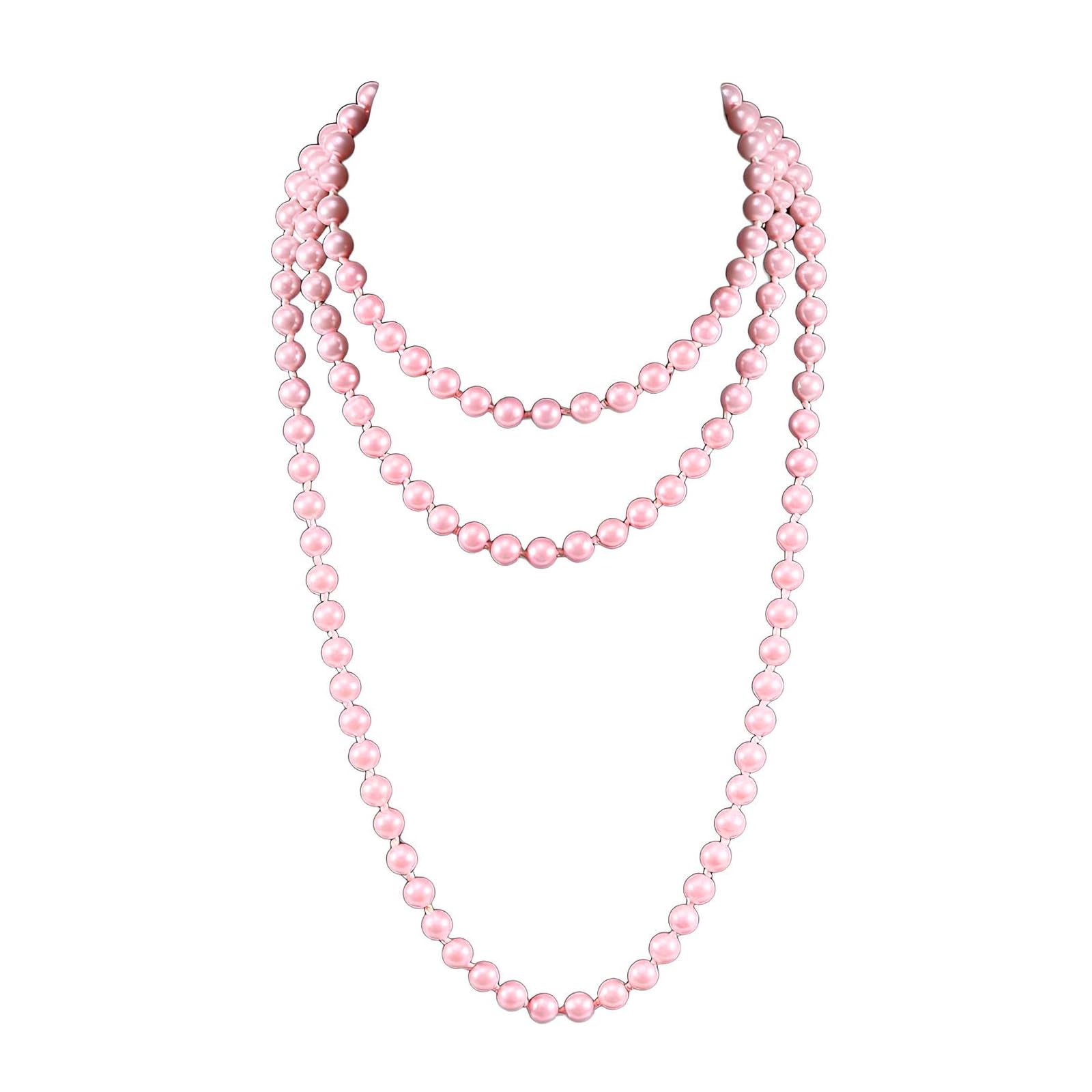 1920s Flapper Faux Pearls Long Beaded Necklace, Gatsby Ballgown Cosplay Necklace, Old School Vintage Layered Pearls Necklace for Women Prom Jewelry