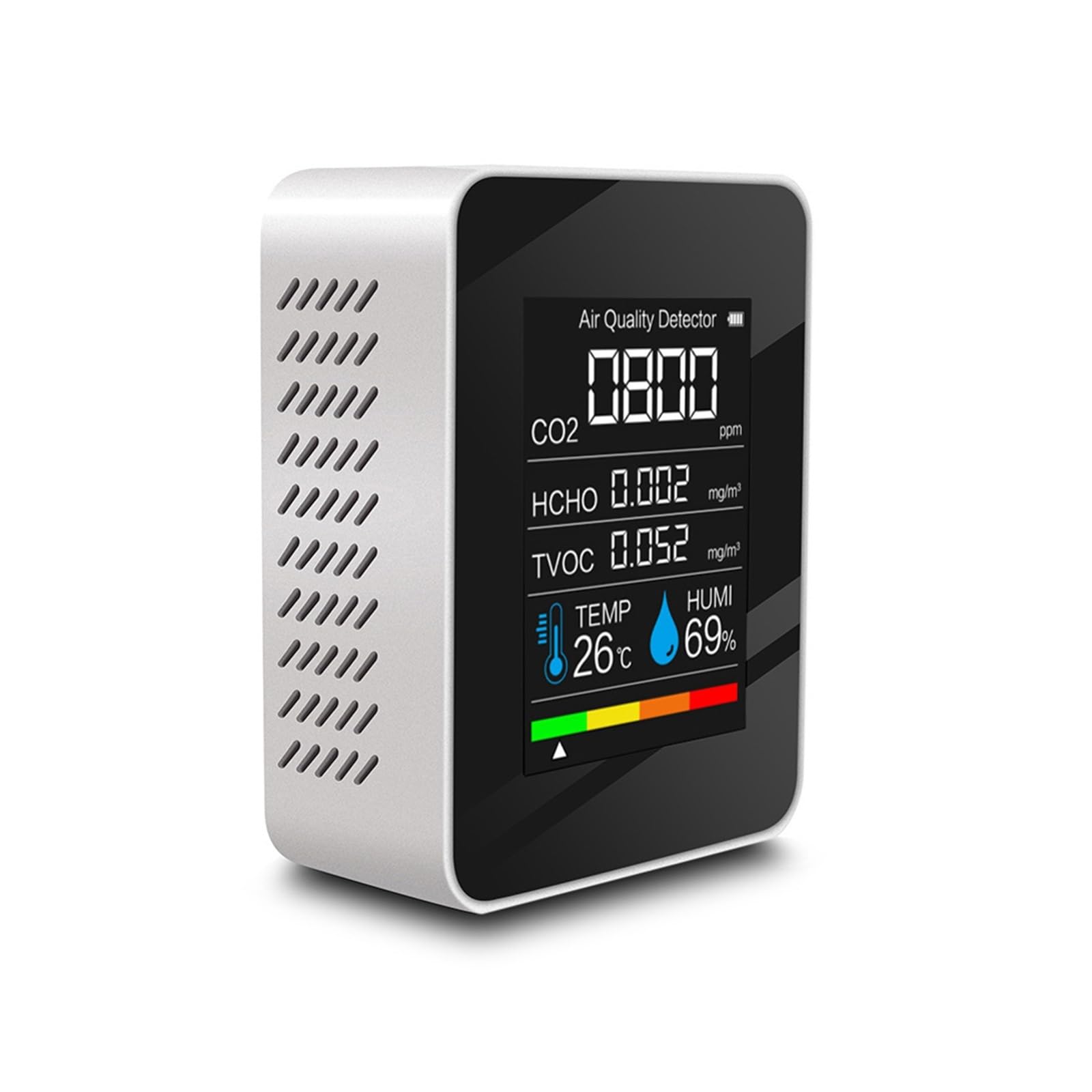 Xzxxzsz Bianco Air Quality Monitor, Air Quality Detector Co2 Tester Meter Sensor With Carbon Dioxide Tvoc Hcho Value Electricity Quantity Temperature Humidity(Bianco)