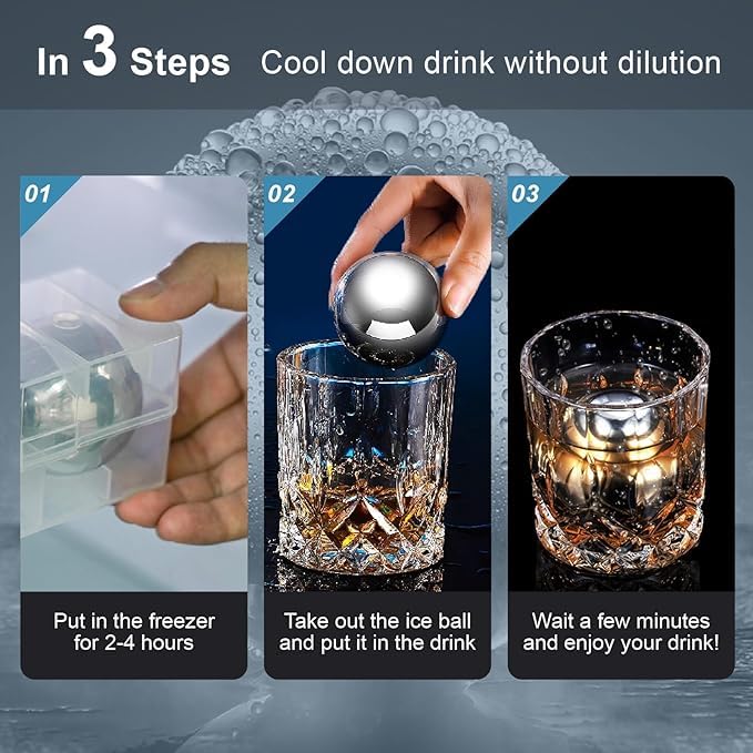 2Pack Esferas de Hielo de Acero Inoxidable para Whisky XL 55mm miniatura 6