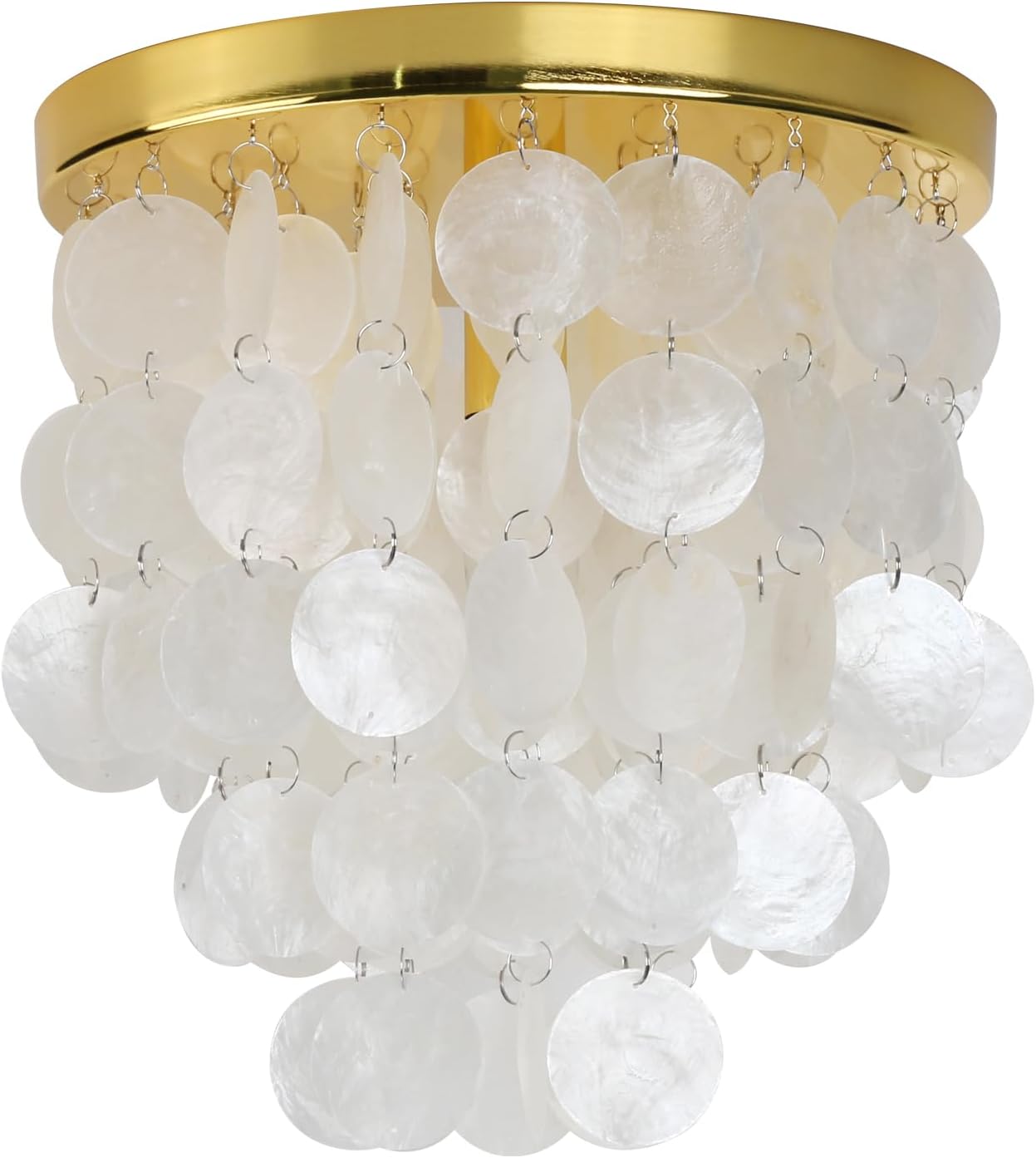 Pathson Modern Shell Ceiling Light Fixture Brass Gold Finish, Hardwired Flush Mount Lighting Includes Bulb, Vintage Capiz Shell Ceiling Chandelier Lamp for Hallway Entryway Living Room Bedroom