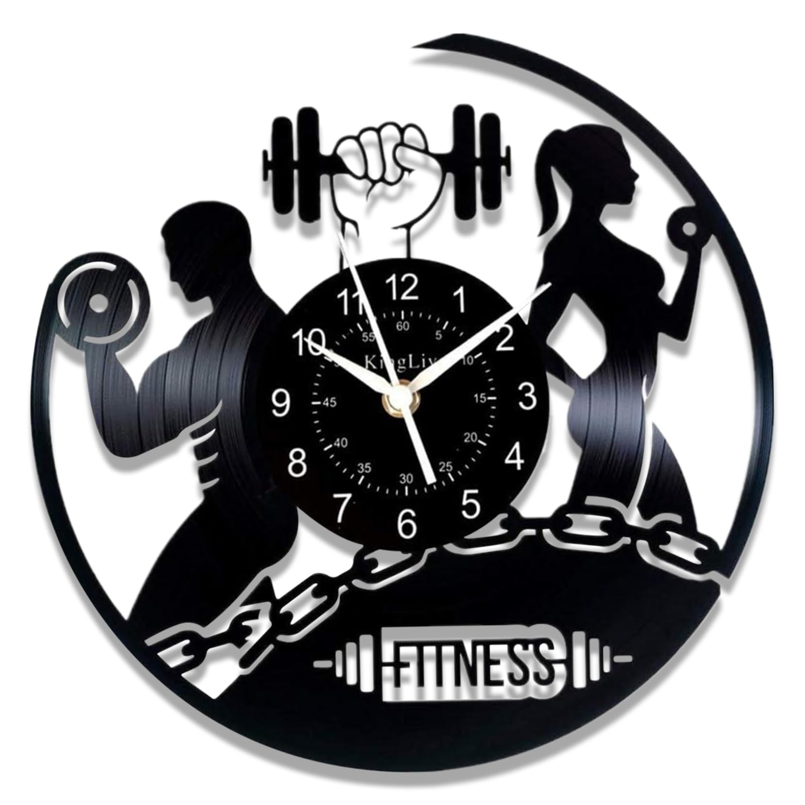 Hbbgdiy 12 Inch Gym Theme Vinyl Record Style Decorative Wall Clock Battery Operated Quiet Movement Accurate Timepiece for Living Room Bedroom Office Home Decor