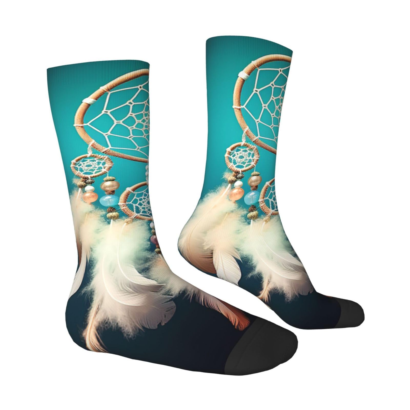 LZQPOEAS White dream catcher feather Athletic Socks Unisex Cushioned Crew Socks Hiking Running Calf Sock Soft Above Ankle Sock