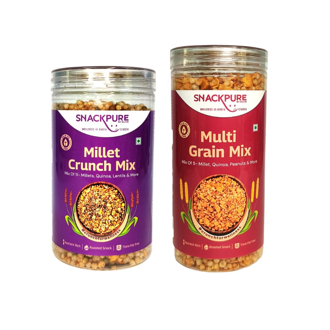 SNACKPURE BY ZUARI Millet Crunch Mix & Multi Grain Mix Combo Pack | Palm Oil Free | Roasted Snack Mix Millets, Quinoa, Peanut & More | Tasty Wholesome Snack | Pack of 2, 200g Each (B0D8YPJHSB) Amazon Price History, Amazon Price Tracker