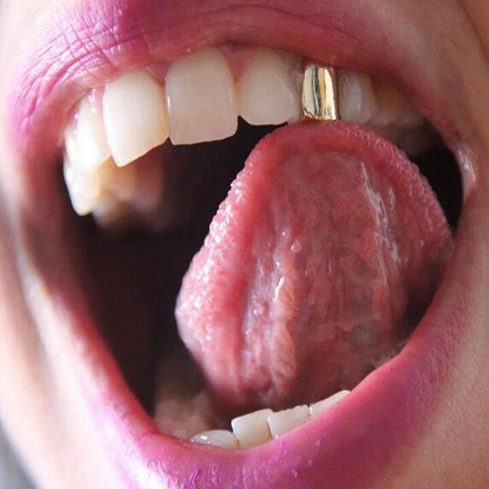 HEALLILY 2Pcs Plated Gold Mouth Teeth Hip Hop Teeth Plain Top Tooth Single Grill Cap for Teeth Grills Rapper Jewelry Teeth Mouth Party Accessories 1