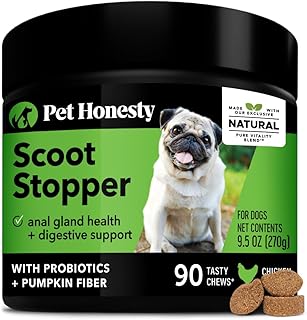 Pet Honesty Scoot Stopper - Digestion & Health Supplement for Dogs - Dog Anal Gland Support, Diarrhea & Bowel Support, Fiber & Probiotics (90 ct)