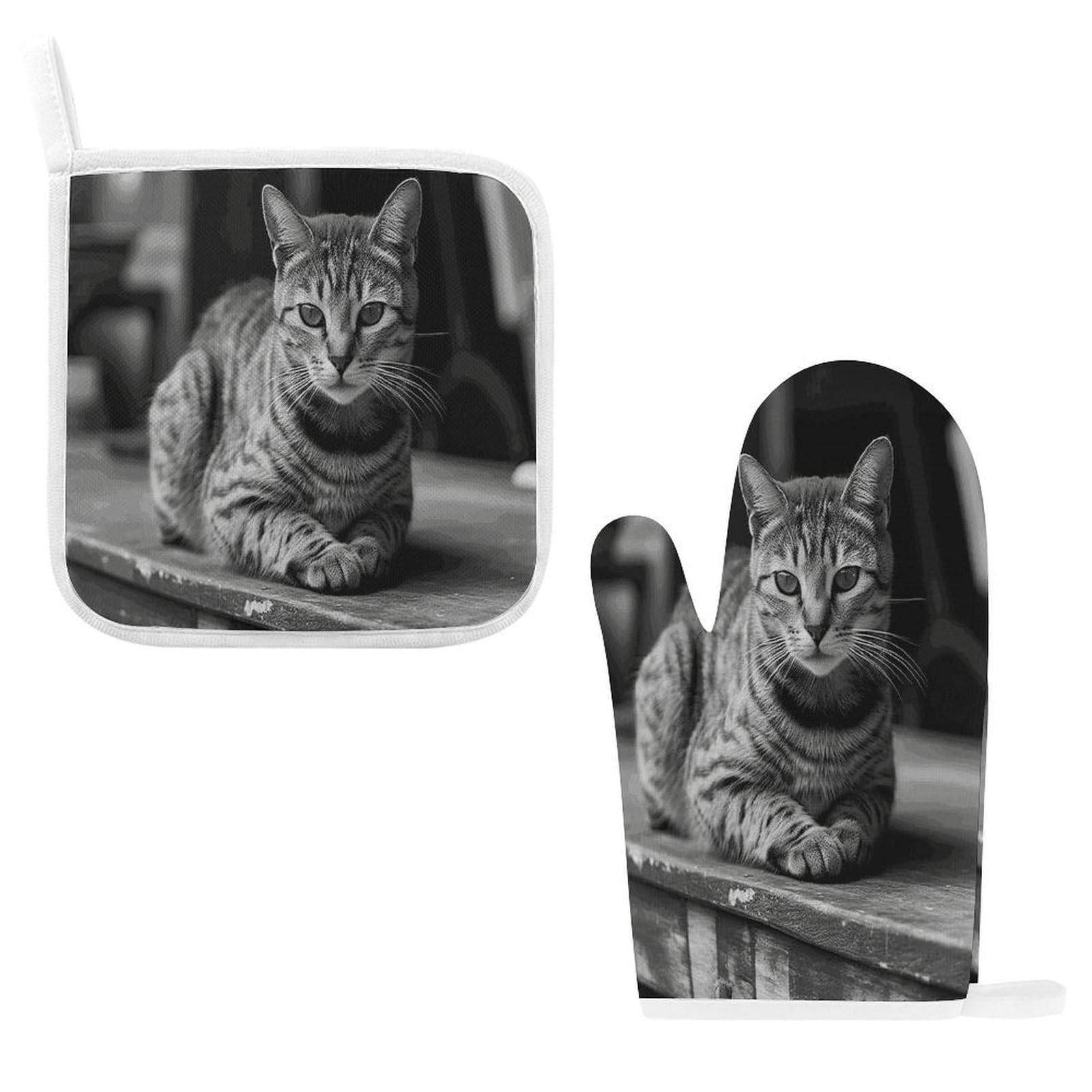 Btcowzrv Style A Gray Cat Oven Mitts And Pot Holders 2Pcs Set