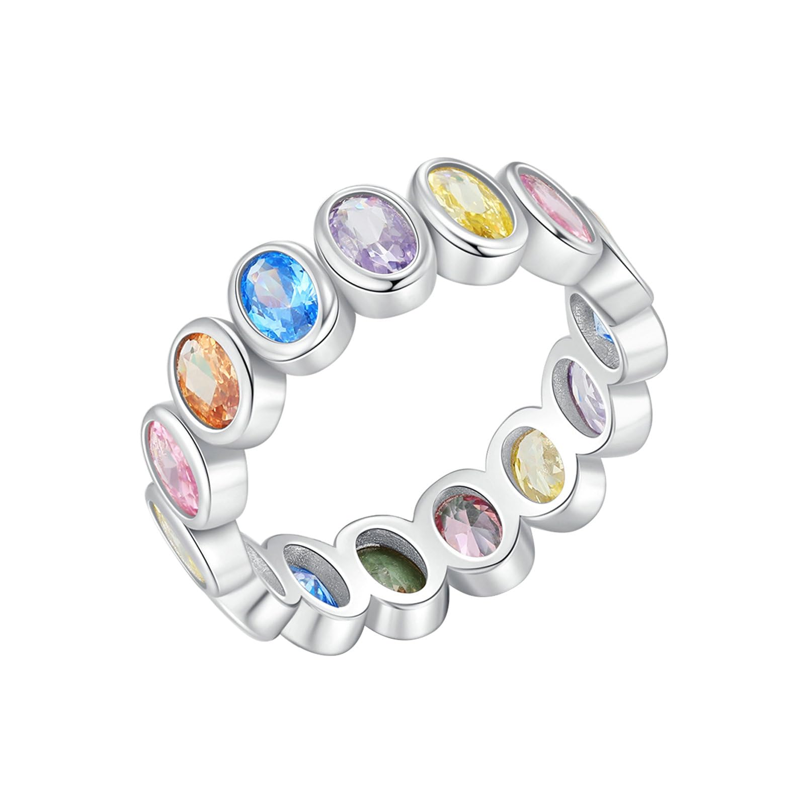Pierścionki damskie z białego złota 750 18 K, kolorowe owalne, ametyst, topaz, cytryn 0,5 ct, obrączka ślubna, pierścionek ślubny, białe złoto