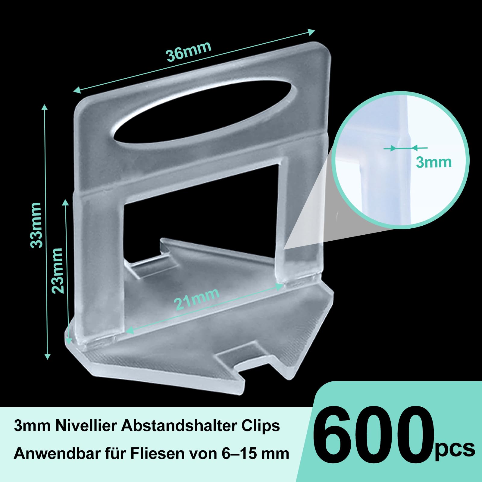 600 Stück Fliesen Nivelliersystem 3mm Zuglaschen, 3mm Fliesen Fliesenkeile Fliesen Nivelliersystem Kit fliesen Verlegehilfe für Fliesen Wandfliesen Bodenfliesen Höhe 6-16 mm