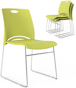 VINGLI Stacking Chairs Set of 4 Stackable Office Chairs with Metal Sled Base, Ergonomic Plastic Seat, Stacking Chairs for Waiting Room Break Room Banquet Guest, Green